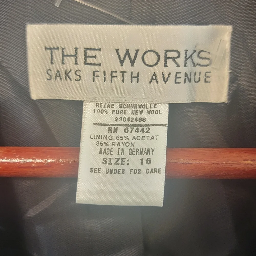 Saks Fifth Avenue‎ The Works Nwot 100% Pure New Wool Dark Blue Blazer Size 16